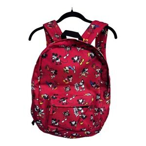 Disney Mickey Mouse Red Backpack Classic Cartoon Print Broken‎ Zipper Pull 19"